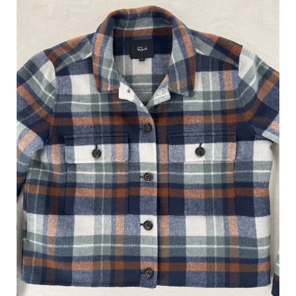 RAILS Womans Jacket Sheffi Vail Wool Blend Plaid Blue Brown Cropped Coat Large - Picture 5 of 9